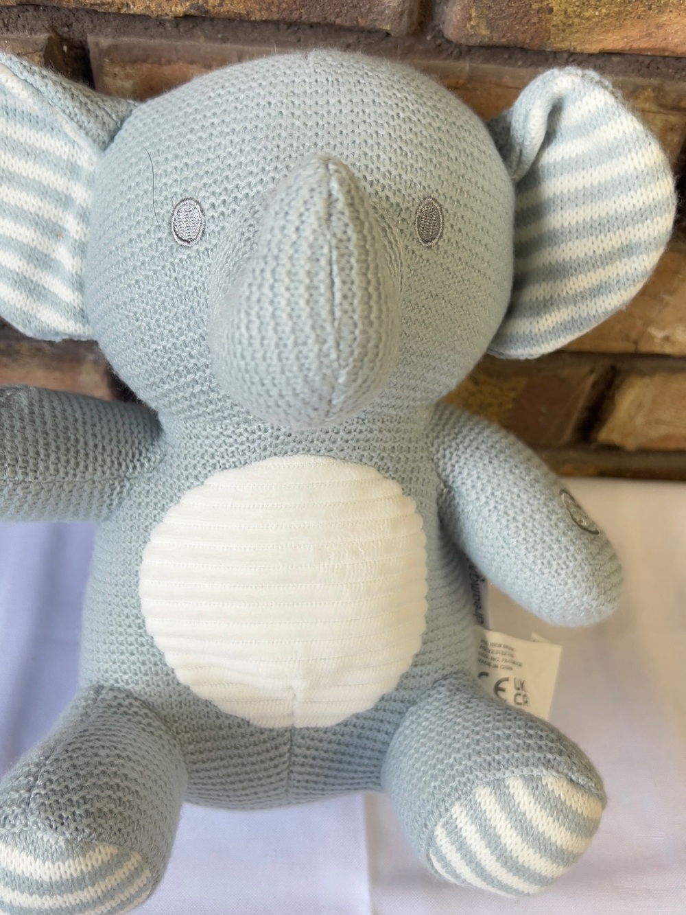 Knitted Light Blue Elephant Plush Toy - Gentle Cuddle Buddy